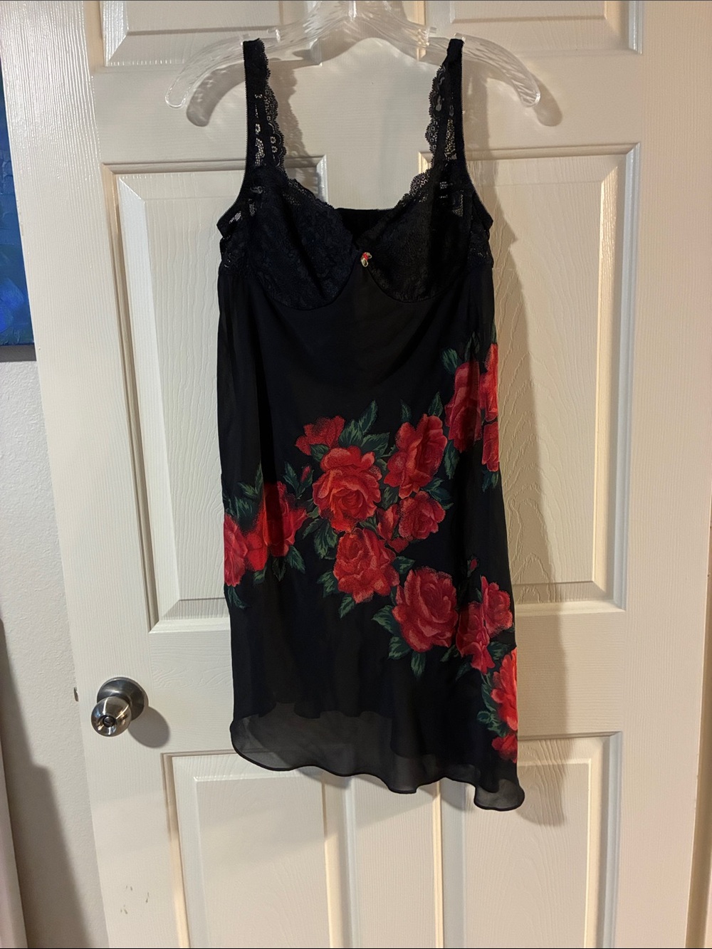 Soma Black Slip Dress with Red Rose Floral Print